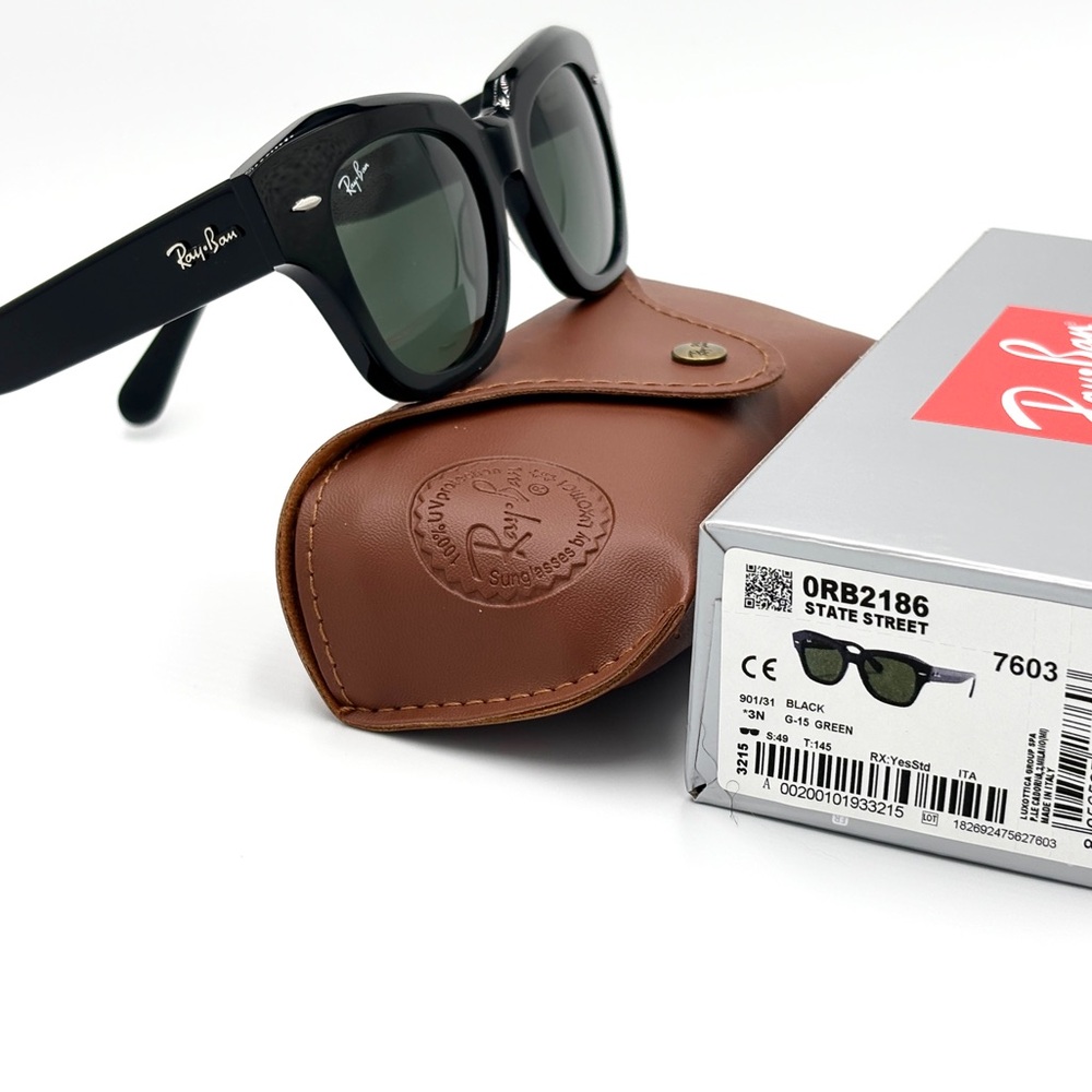 Womens State Street Black w/ Green G15 Lens RB2186 Black 90/31 49-145 - Picture 10 of 16